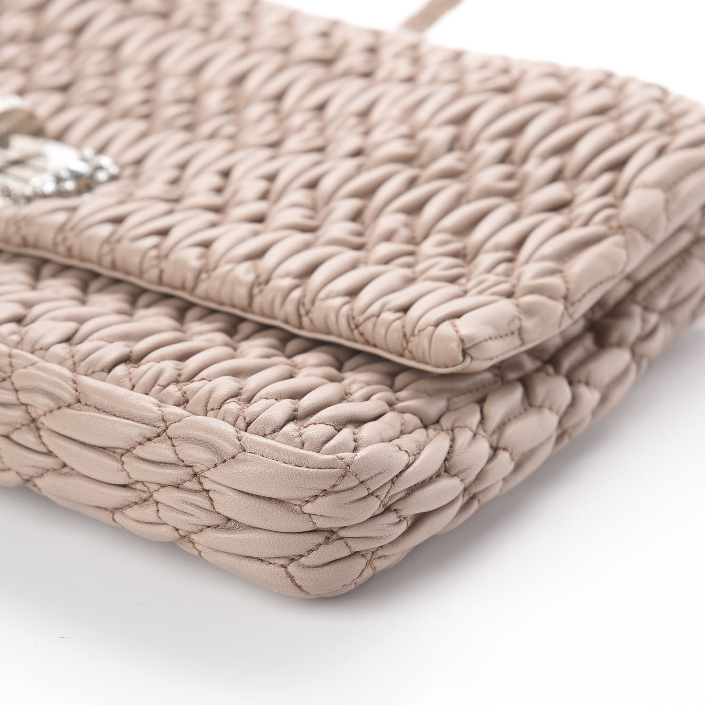 Nappa Matelasse Crystal Flap Clutch Cammeo