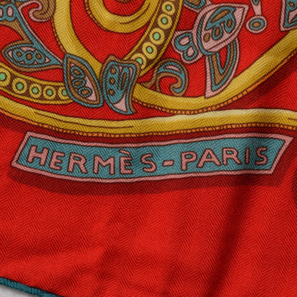 Hermes Cashmere Silk La Charmante Aux Animaux Scarf 140 Rouge Ardoise Vieil Or 4 of 6