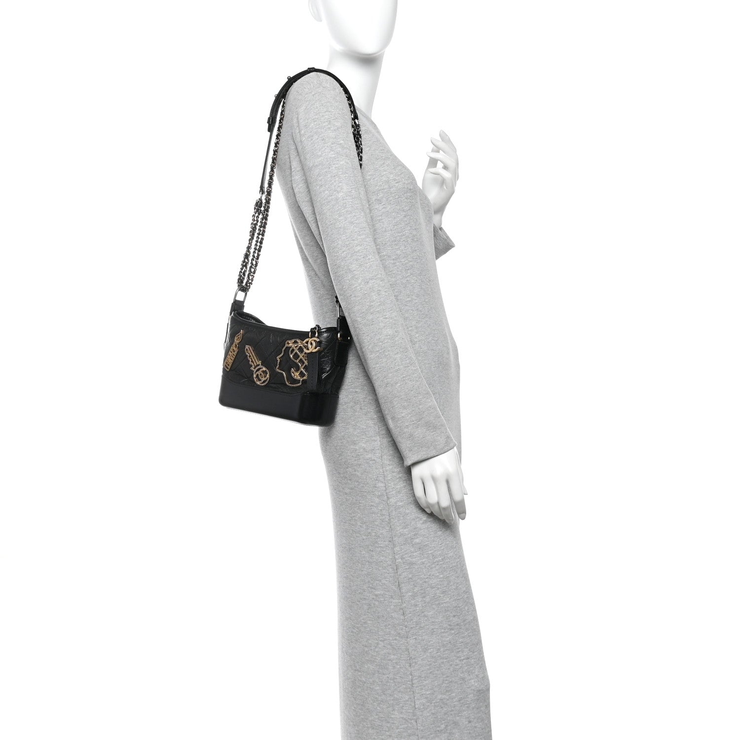 Chanel Aged Calfskin Quilted Charms Small Gabrielle Hobo Black 2 of 10