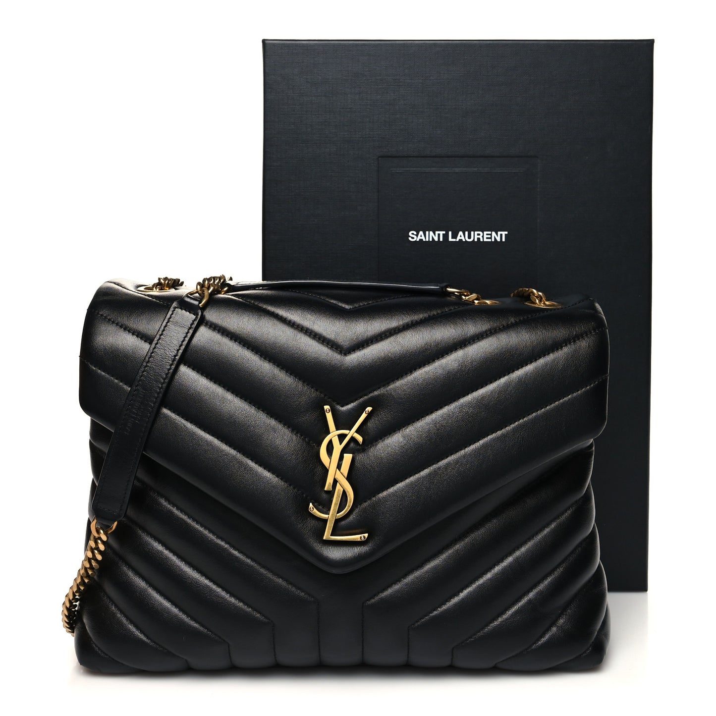 Calfskin Y Quilted Monogram Medium Loulou Chain Satchel Black