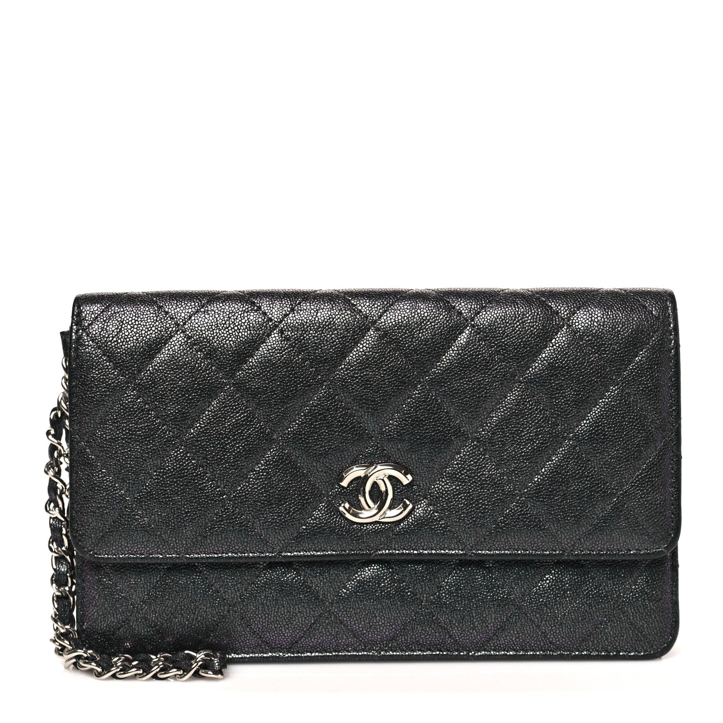 Iridescent Caviar Quilted Classic Pouch Clutch Black