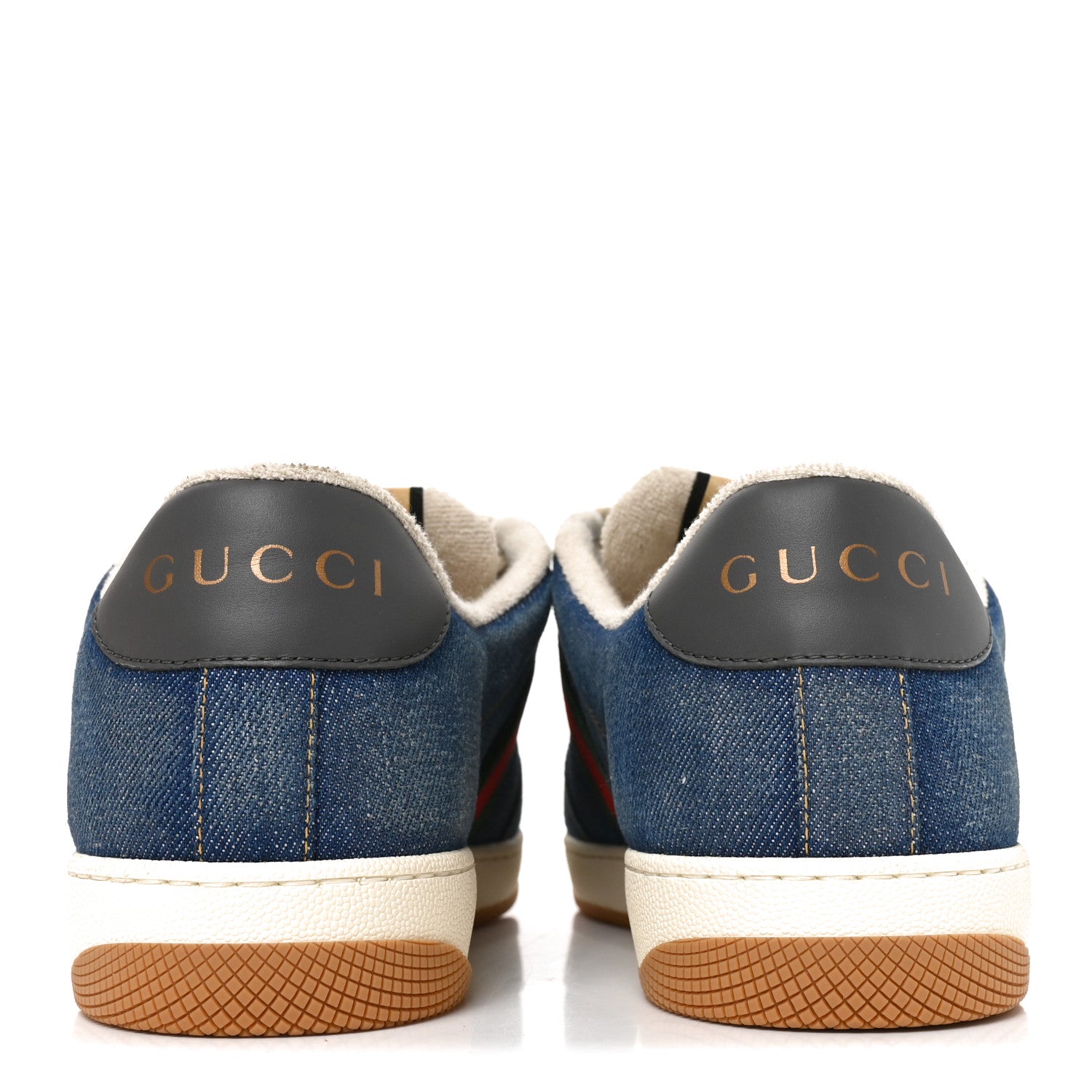 Gucci Denim GG Monogram Calfskin Web Mens Screener Sneakers 10 Blue 5 of 10