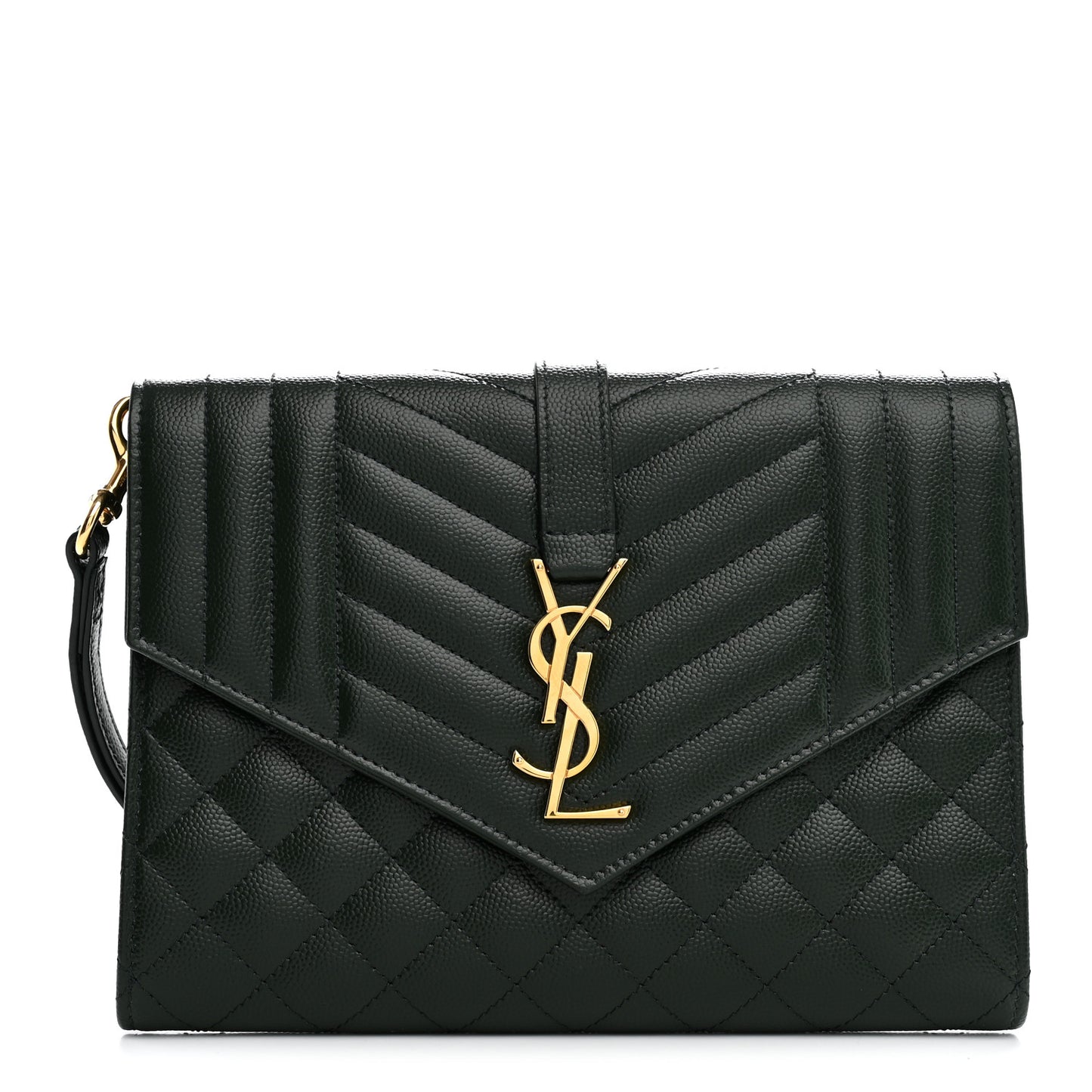 Grain De Poudre Textured Mixed Matelasse Triquilt Monogram Clutch Vert Fonce