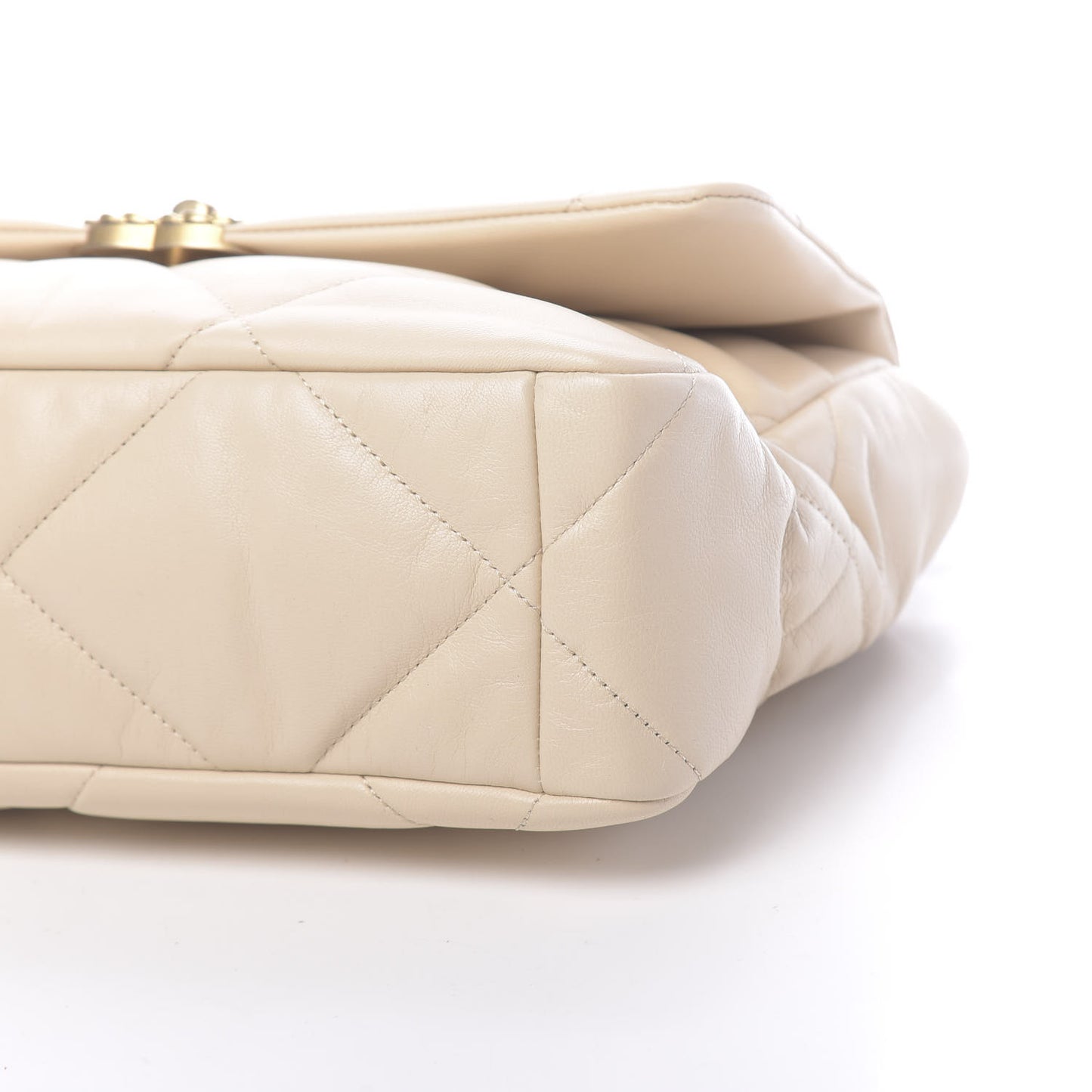 Goatskin Quilted Large 19 Flap Beige