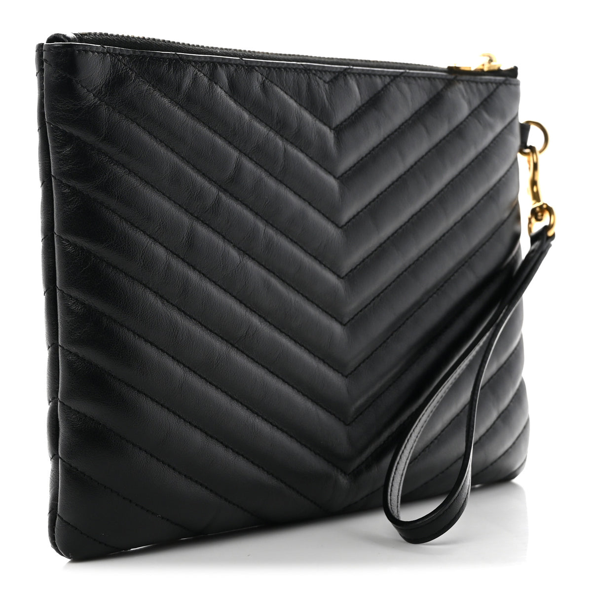 Saint Laurent Calfskin Matelasse Chevron Monogram A5 Wristlet Black 8 of 8