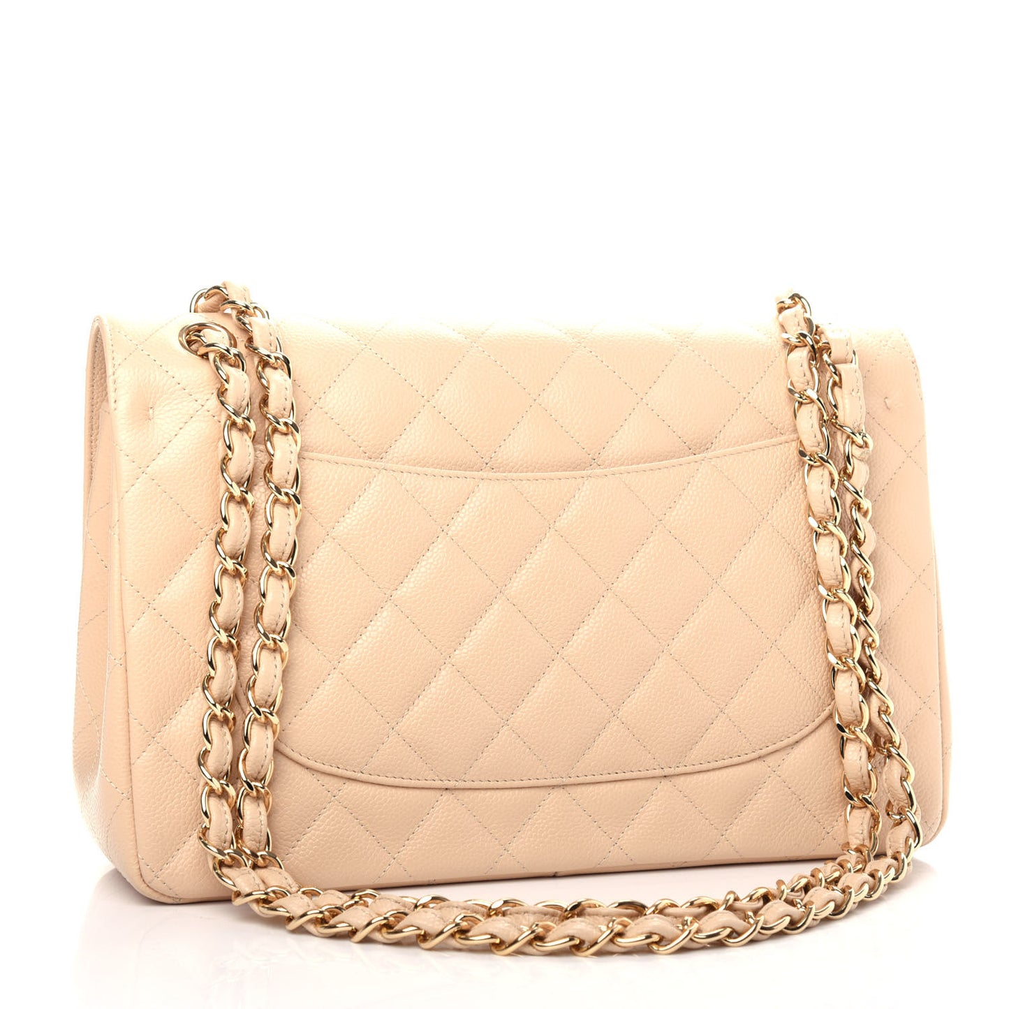 Caviar Quilted Jumbo Double Flap Light Beige