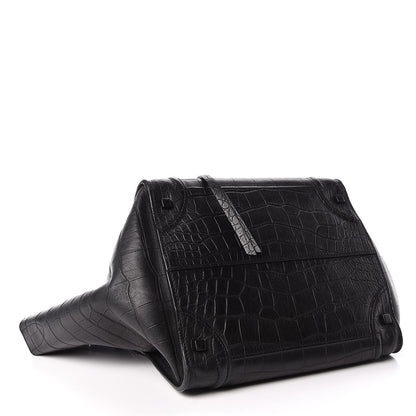 Celine Crocodile Embossed Calfskin Medium Phantom Luggage Black 4 of 18