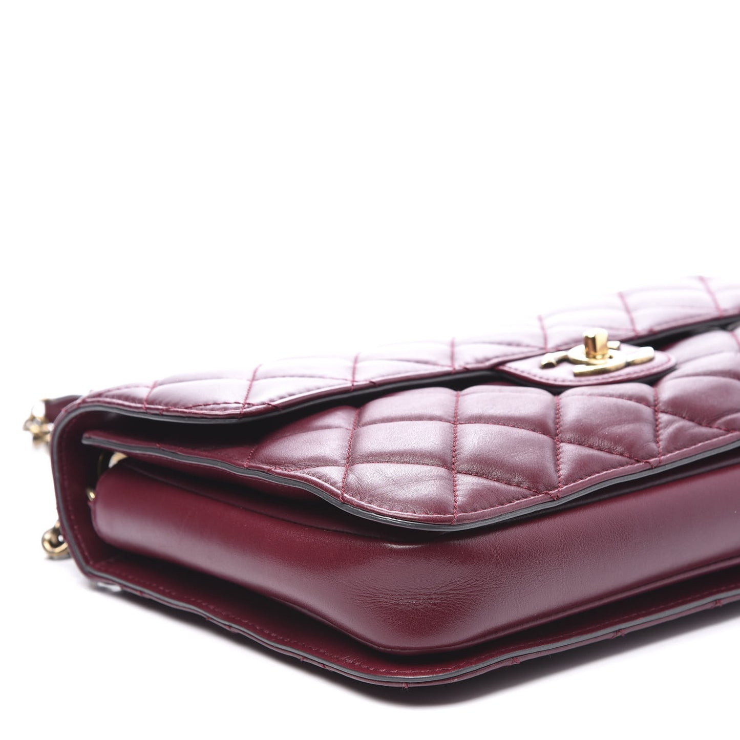 Calfskin Quilted Large Perfect Edge Flap Burgundy