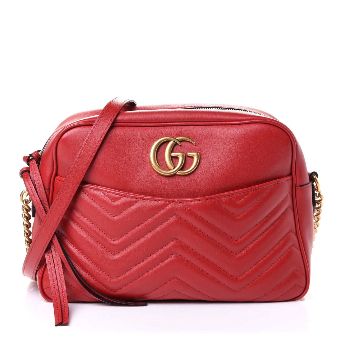 Calfskin Matelasse Medium GG Marmont Chain Shoulder Bag Hibiscus Red