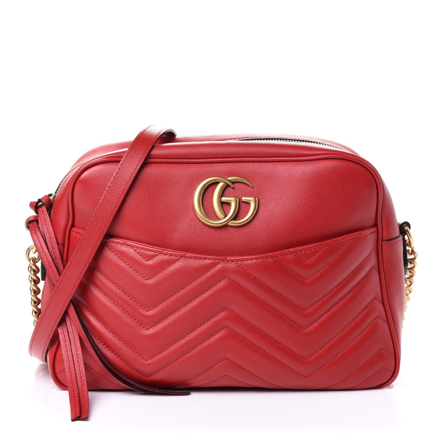 Gucci Calfskin Matelasse Medium GG Marmont Chain Shoulder Bag Hibiscus Red 1 of 4