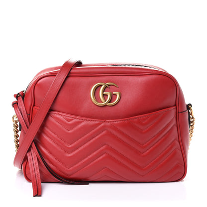 Gucci Calfskin Matelasse Medium GG Marmont Chain Shoulder Bag Hibiscus Red 1 of 4