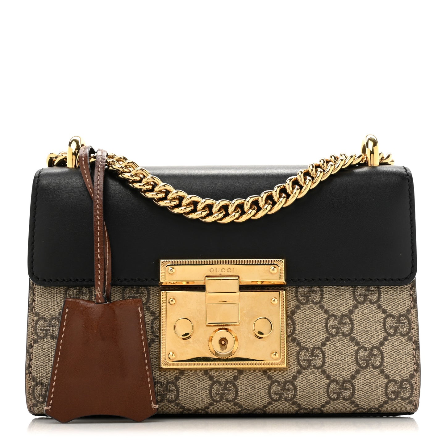 GG Supreme Monogram Calfskin Small Padlock Shoulder Bag Beige Black Cuir