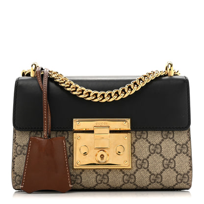 Gucci GG Supreme Monogram Calfskin Small Padlock Shoulder Bag Beige Black Cuir 1 of 15