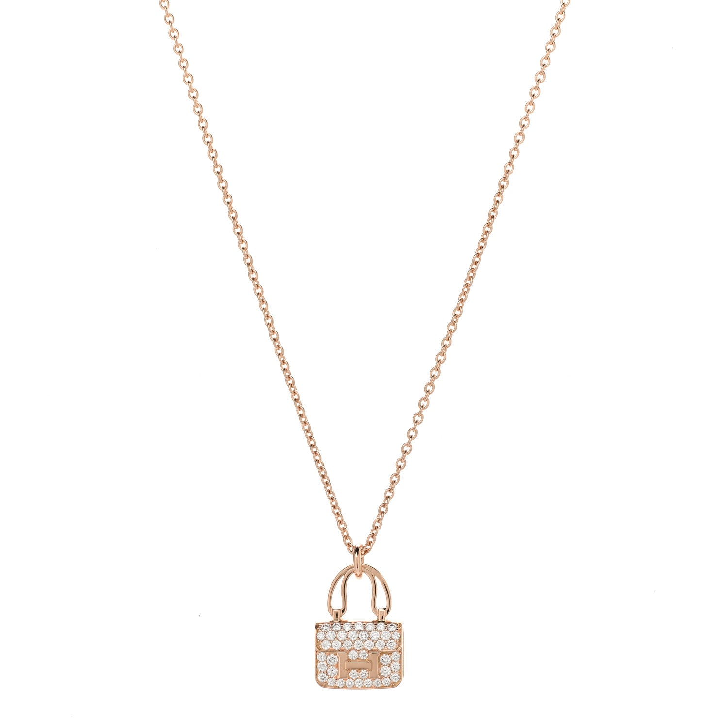 Hermes 18K Rose Gold Diamond Constance Amulettes Pendant Necklace 1 of 6