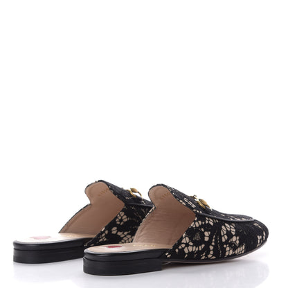 Gucci Lace Malaga Kid Womens Princetown Slippers 36 Black Skin Rose 4 of 10