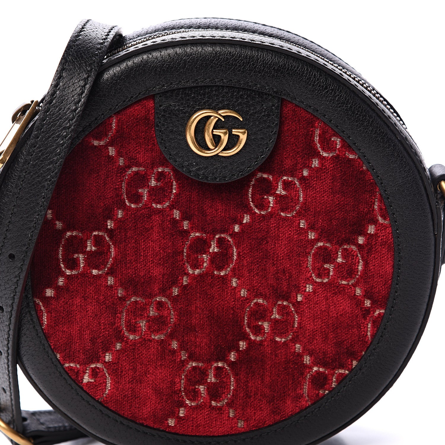 Gucci Velvet GG Monogram Textured Calfskin Round Shoulder Bag Red Cipria Black 7 of 10