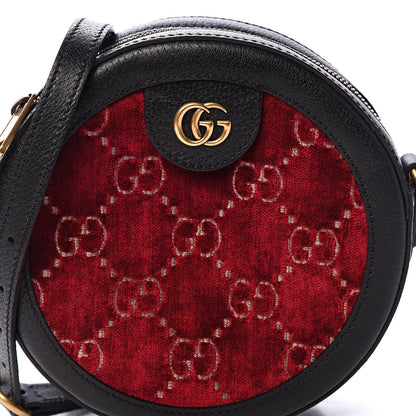 Gucci Velvet GG Monogram Textured Calfskin Round Shoulder Bag Red Cipria Black 7 of 10