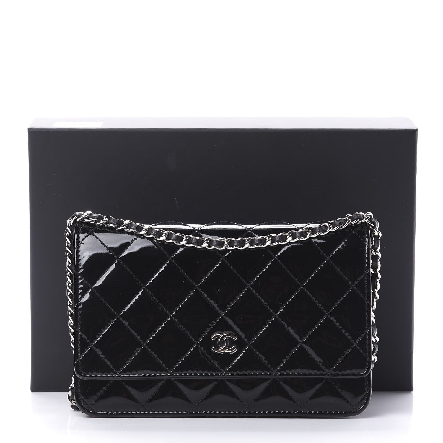 Chanel Patent Quilted Wallet On Chain WOC Black 15 of 15