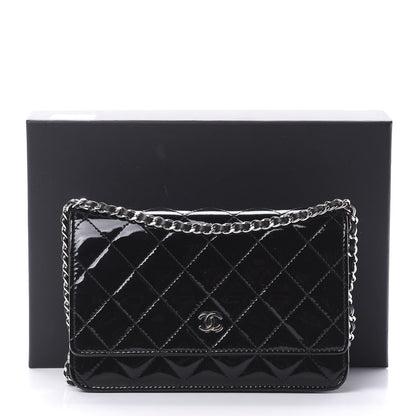 Chanel Patent Quilted Wallet On Chain WOC Black 15 of 15
