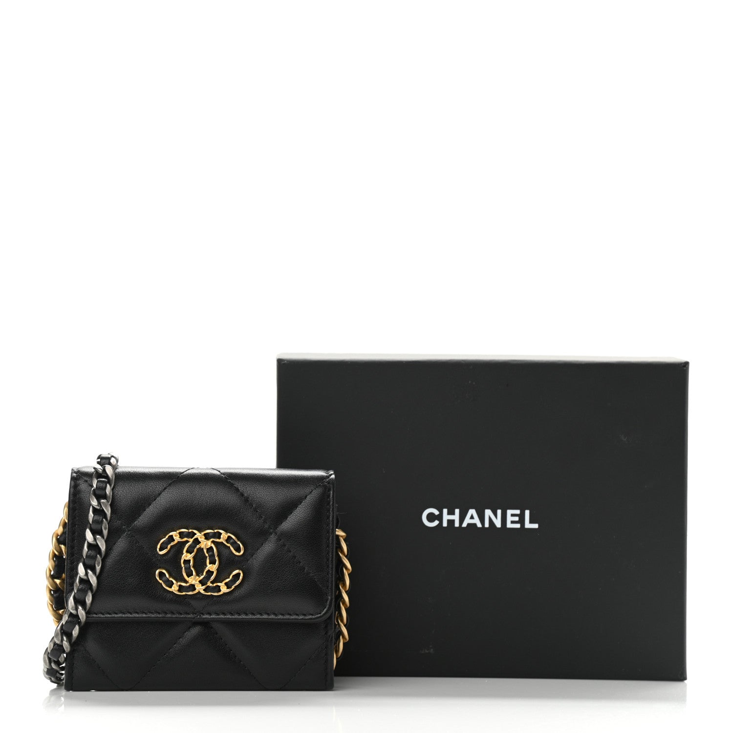 Chanel Lambskin Quilted Chanel 19 Flap Coin Purse With Chain Black 8 of 8