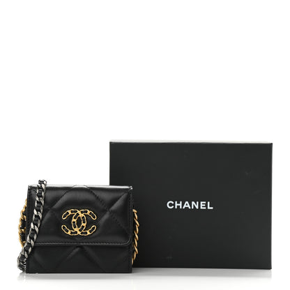 Chanel Lambskin Quilted Chanel 19 Flap Coin Purse With Chain Black 8 of 8