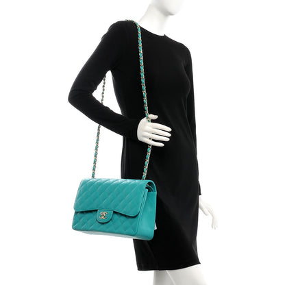 Chanel Caviar Quilted Jumbo Double Flap Turquoise 2 of 9