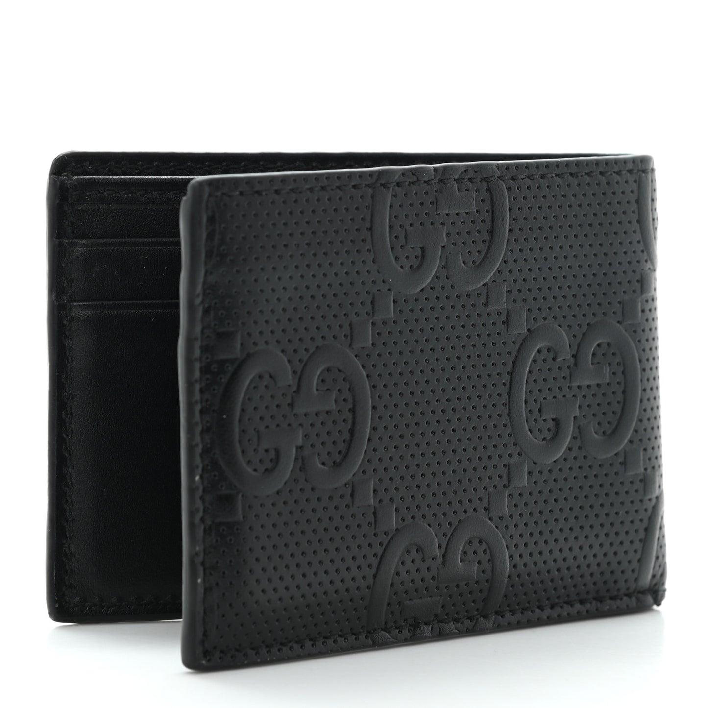 Calfskin GG Tennis Embossed Bi-Fold Wallet Black