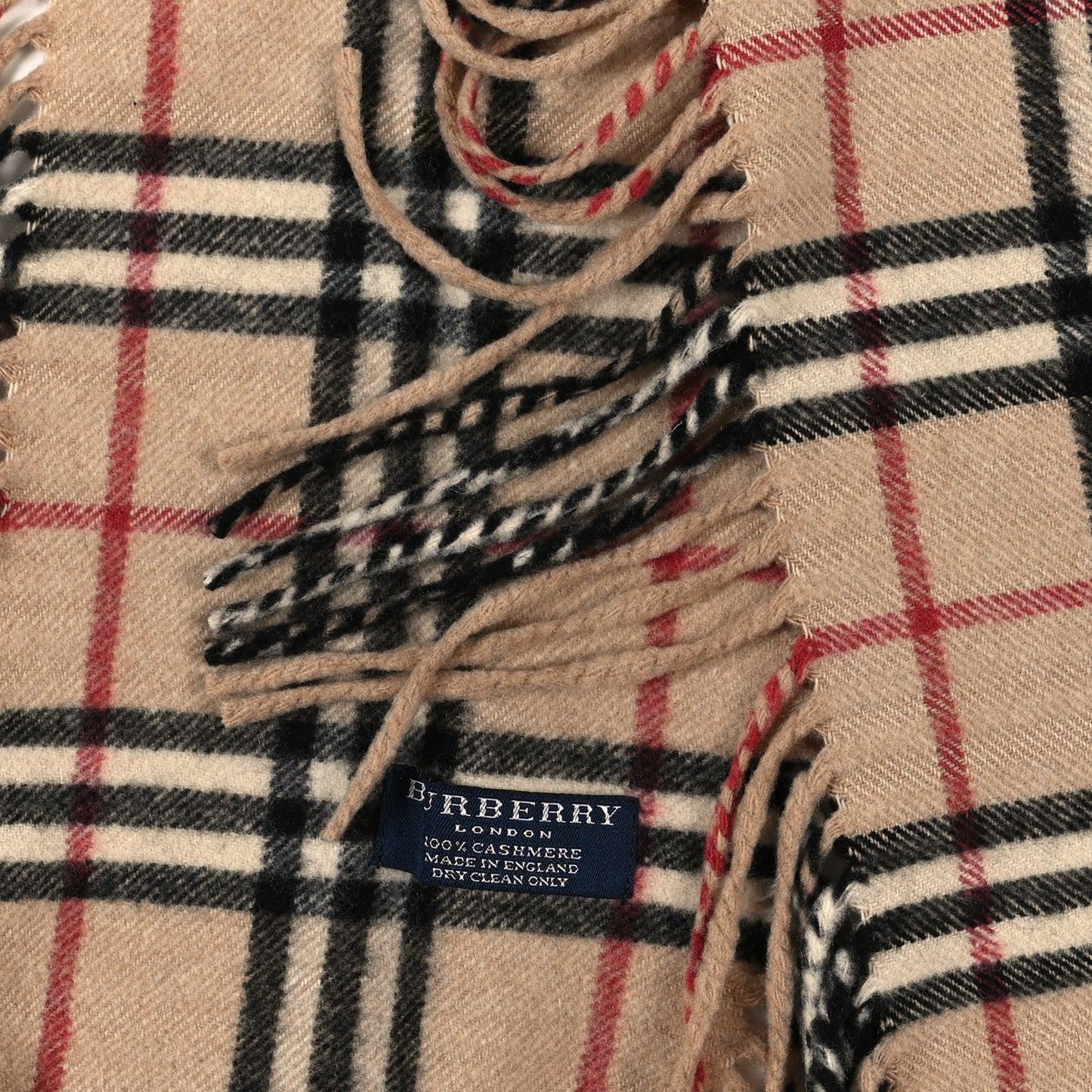 Cashmere Half Mega Check Happy Fringe Scarf Camel