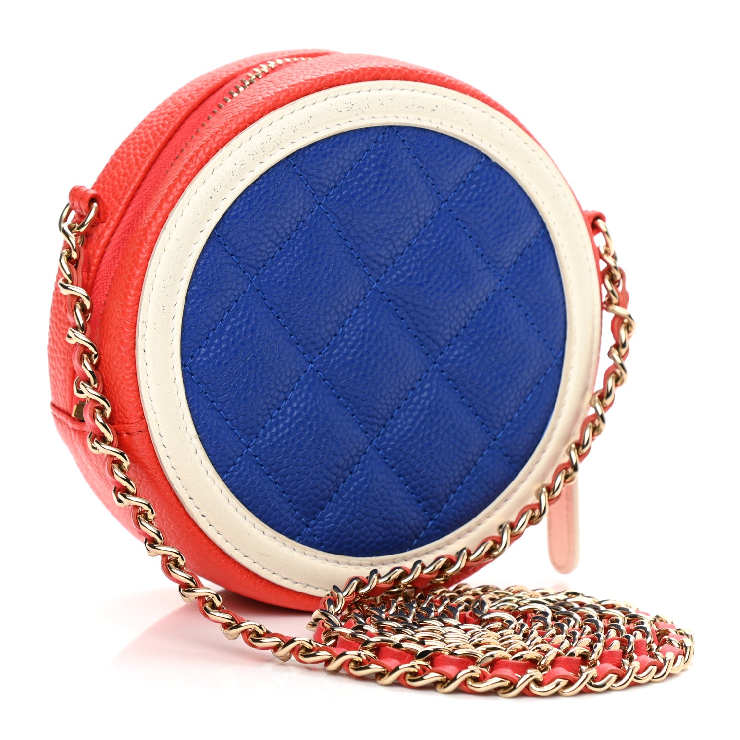 Chanel Caviar Quilted Round Filigree Crossbody Blue White Red 3 of 8