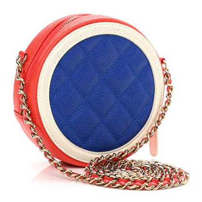 Chanel Caviar Quilted Round Filigree Crossbody Blue White Red 3 of 8