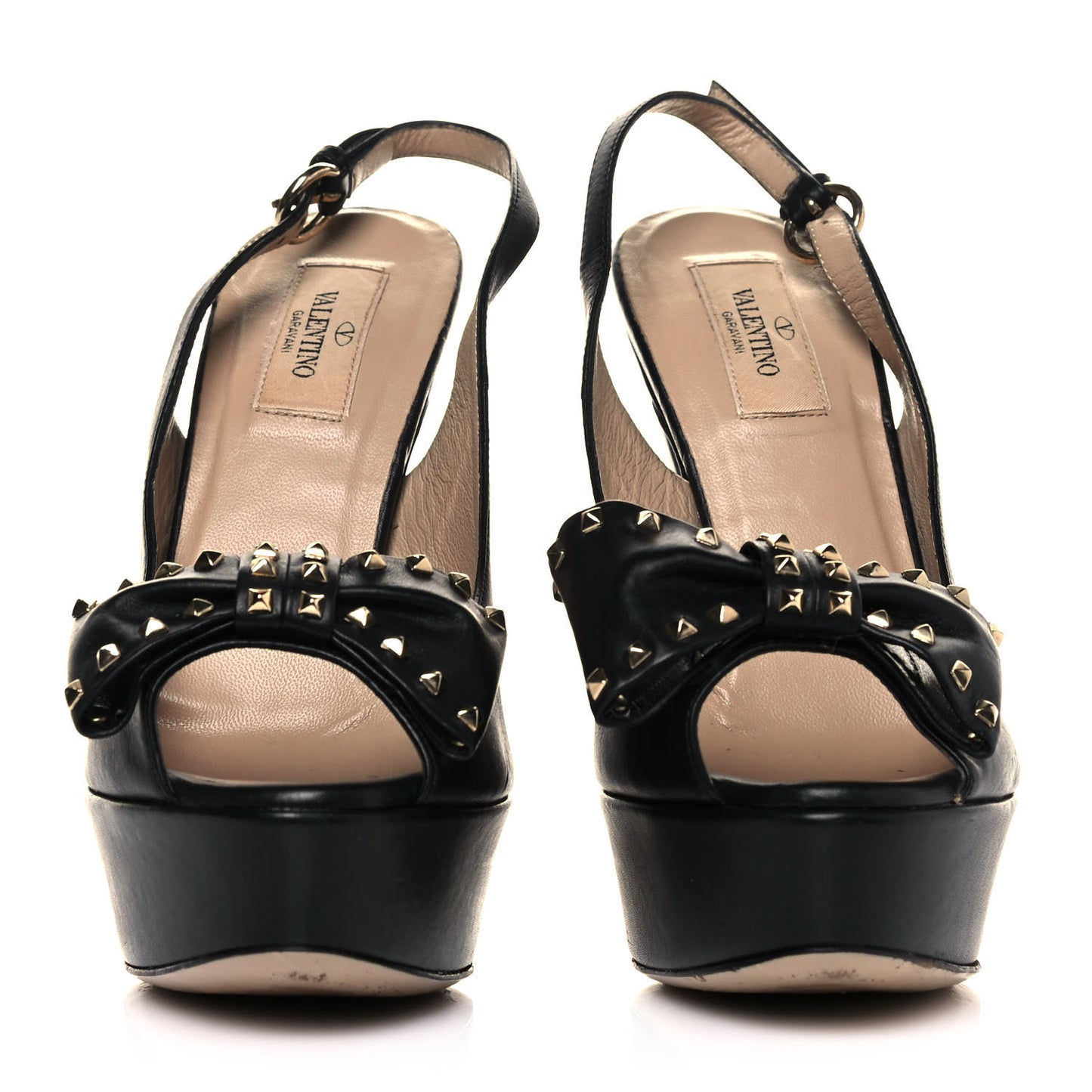 Nappa Rockstud Peep Toe Bow Platform Pumps 38 Black