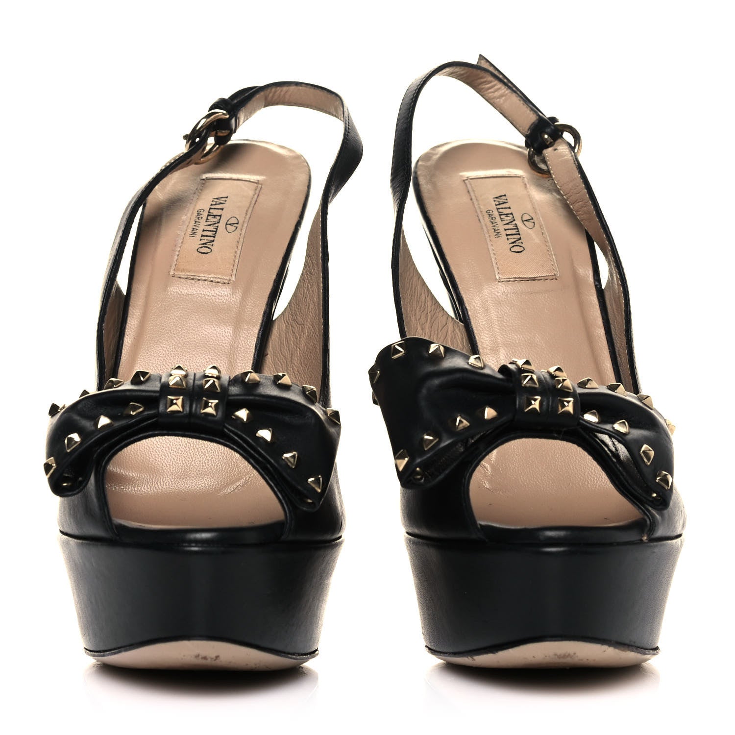 Valentino Garavani Nappa Rockstud Peep Toe Bow Platform Pumps 38 Black 2 of 10