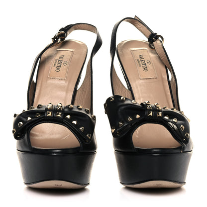 Valentino Garavani Nappa Rockstud Peep Toe Bow Platform Pumps 38 Black 2 of 10