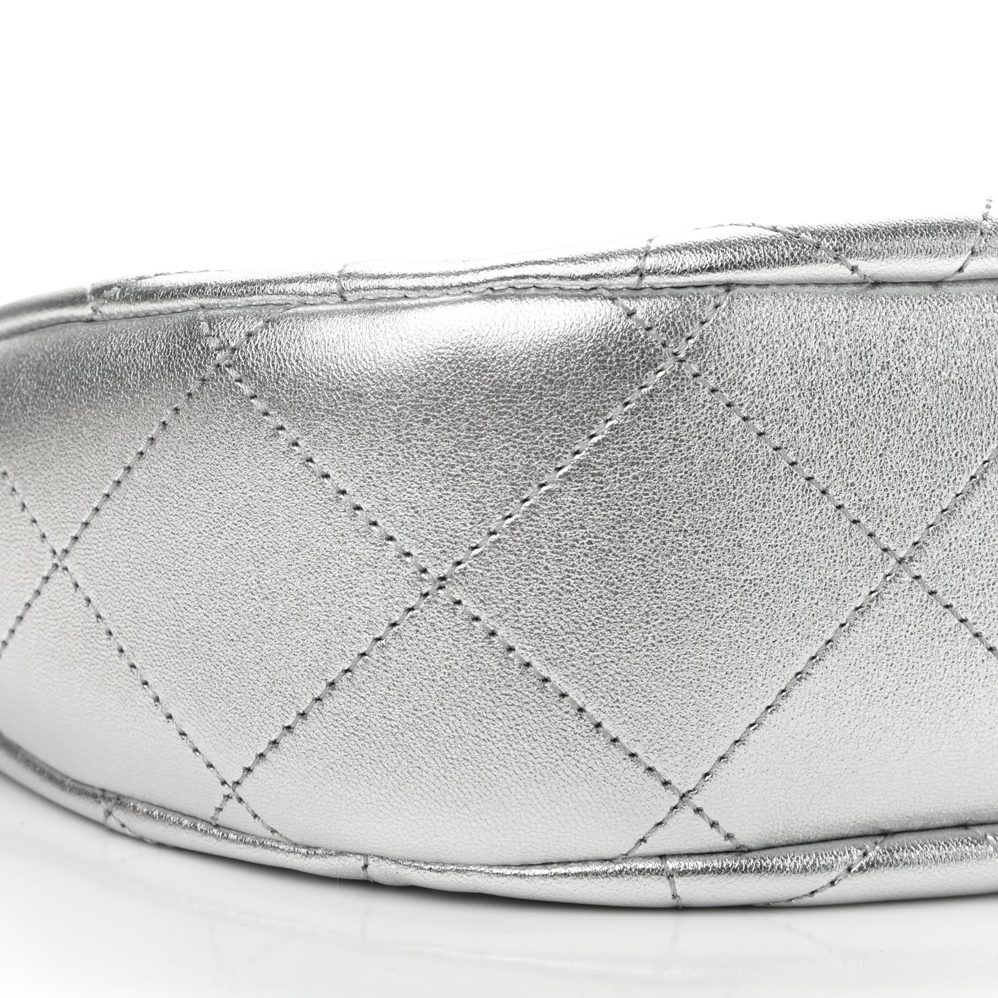 Metallic Lambskin Chain Rows Quilted Chain Hobo Silver