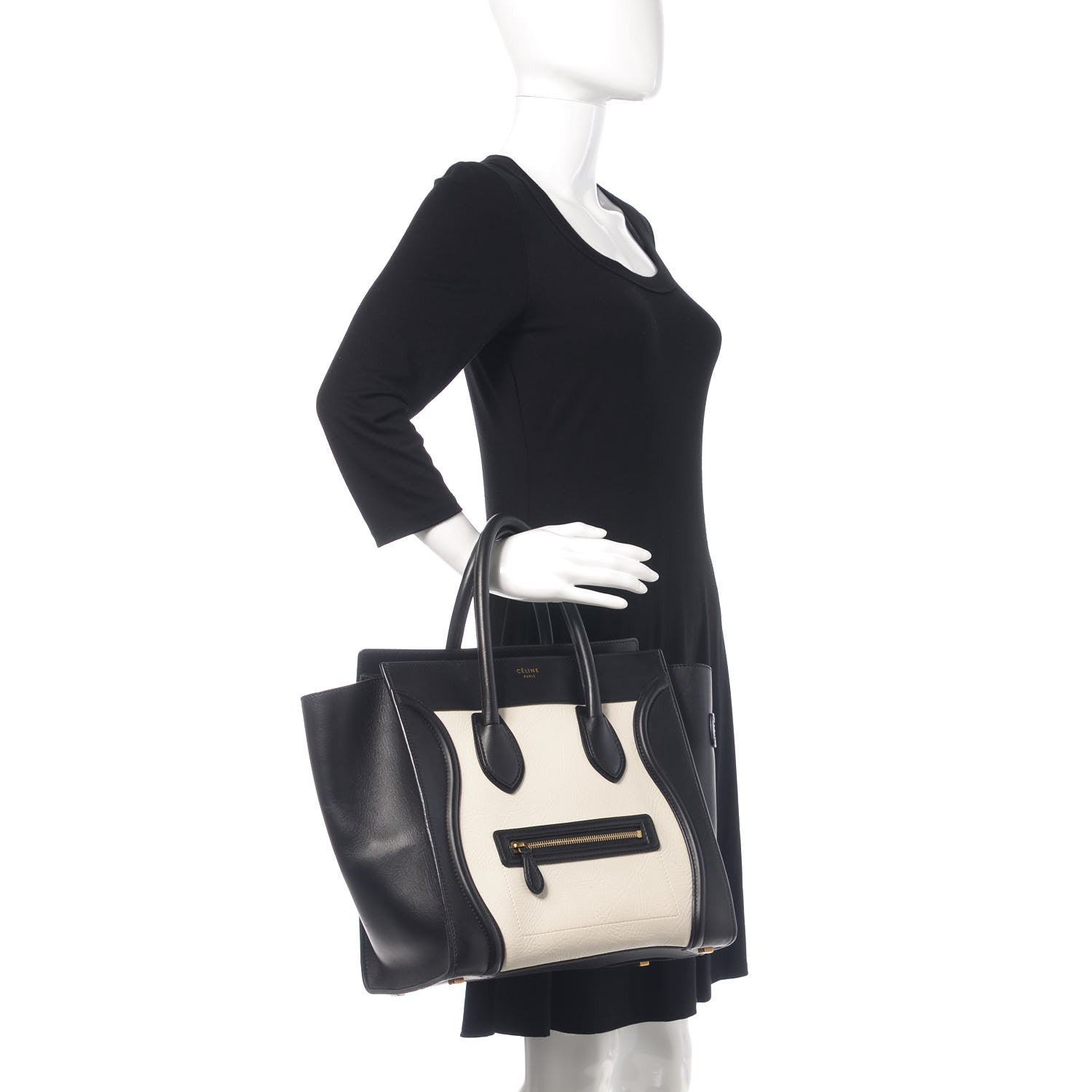 Celine Smooth Calfskin Shrunken Lambskin Mini Bi-Color Luggage Black White 2 of 14