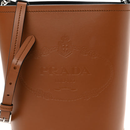 Prada City Calfskin Tambour Bucket Bag Cognac Black 7 of 9