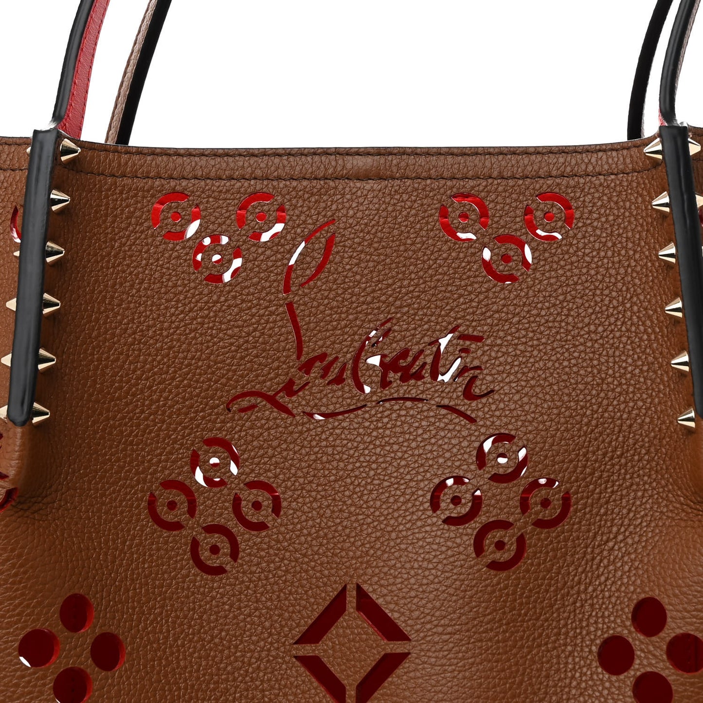 Calfskin Loubinthesky Large Perforated Cabarock Spikes Tote Biscotto