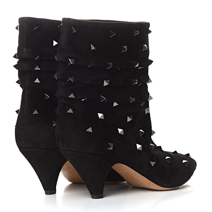 Valentino Garavani Suede Rockstud Scrunch Ankle Booties 39 Black 4 of 12