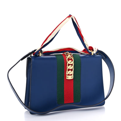 Gucci Vitello Fontanella Web Small Sylvie Shoulder Bag Blue Agata 2 of 9