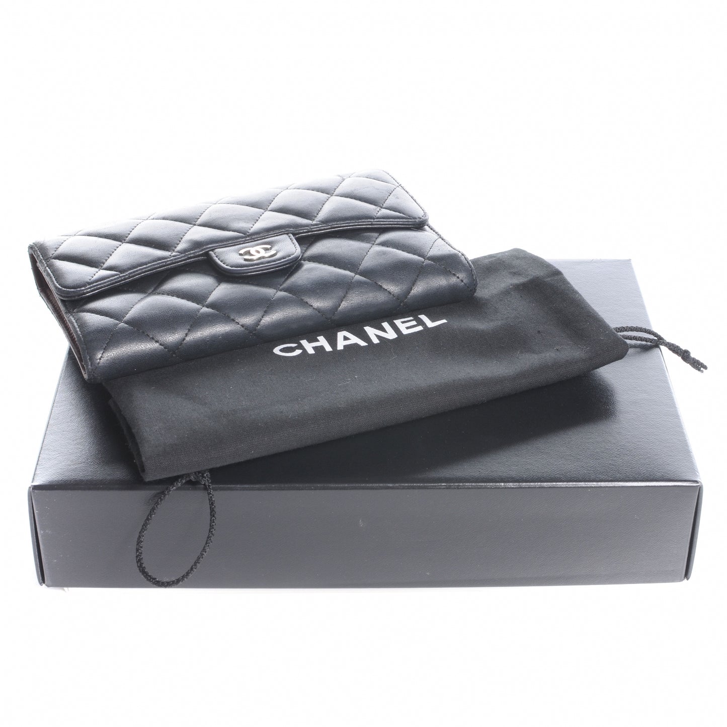 Lambskin Quilted Large Flap Wallet Black