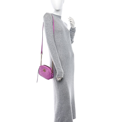 Gucci Calfskin Matelasse Mini GG Marmont Chain Shoulder Bag Candy Mousse 2 of 9