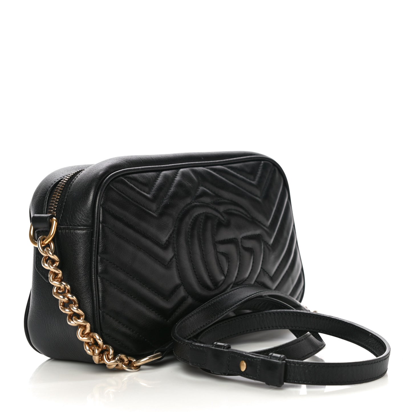 Calfskin Matelasse Small GG Marmont Chain Shoulder Bag Black