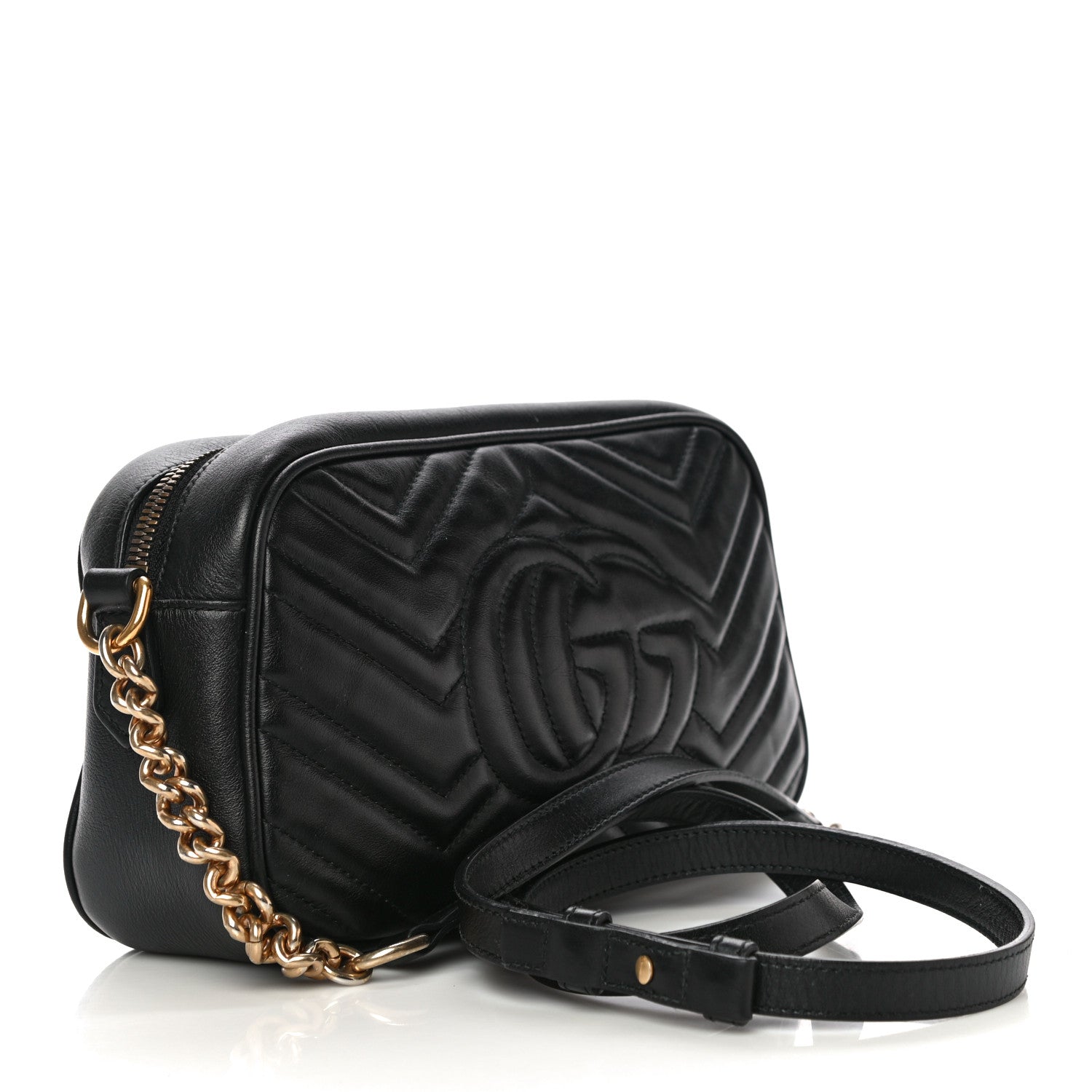 Gucci Calfskin Matelasse Small GG Marmont Chain Shoulder Bag Black 3 of 16