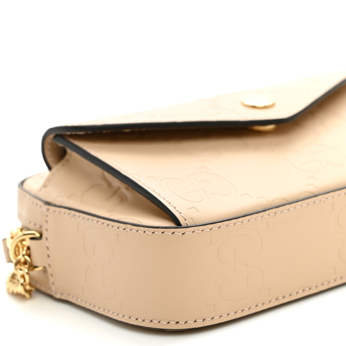 Calfskin GG Super Mini Debossed Chain Wallet Light Beige