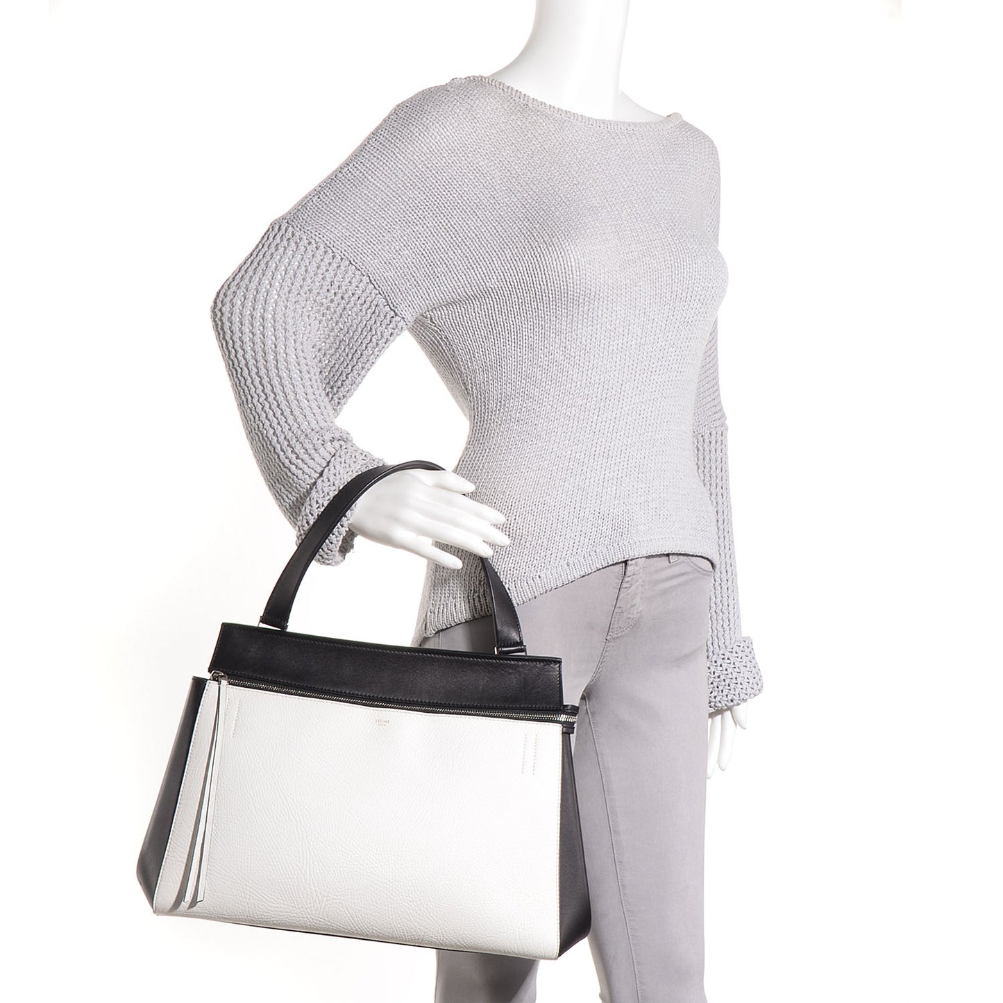 Textured Calfskin Large Edge Shoulder Bag Black