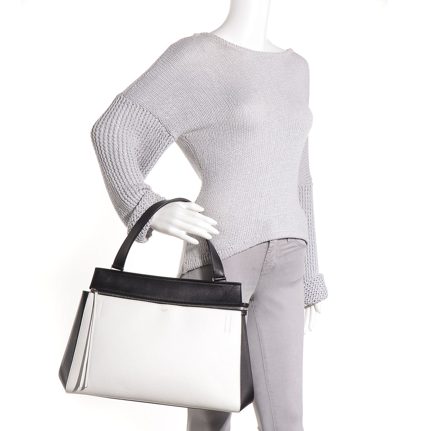 Celine Textured Calfskin Large Edge Shoulder Bag Black 2 of 9