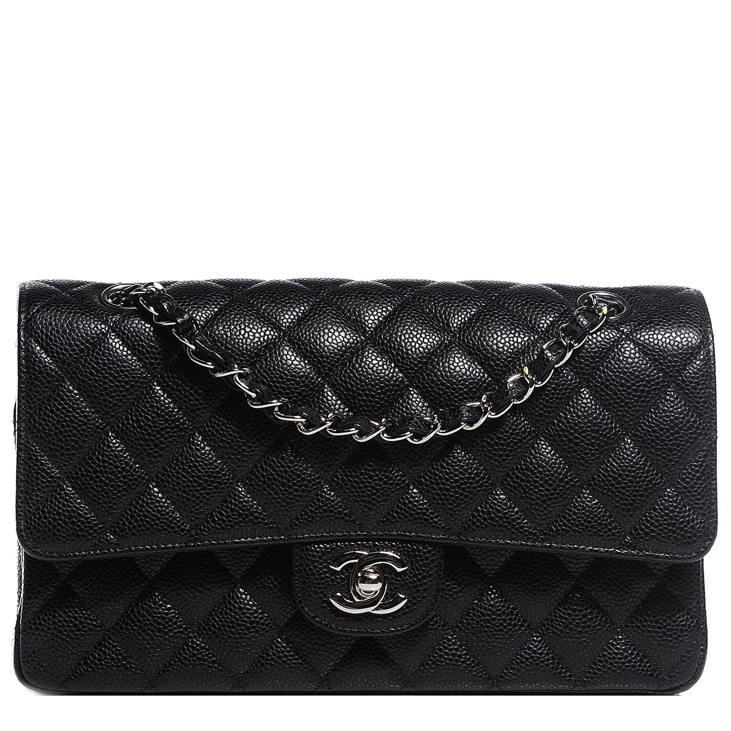 Caviar Quilted Medium Double Flap Black