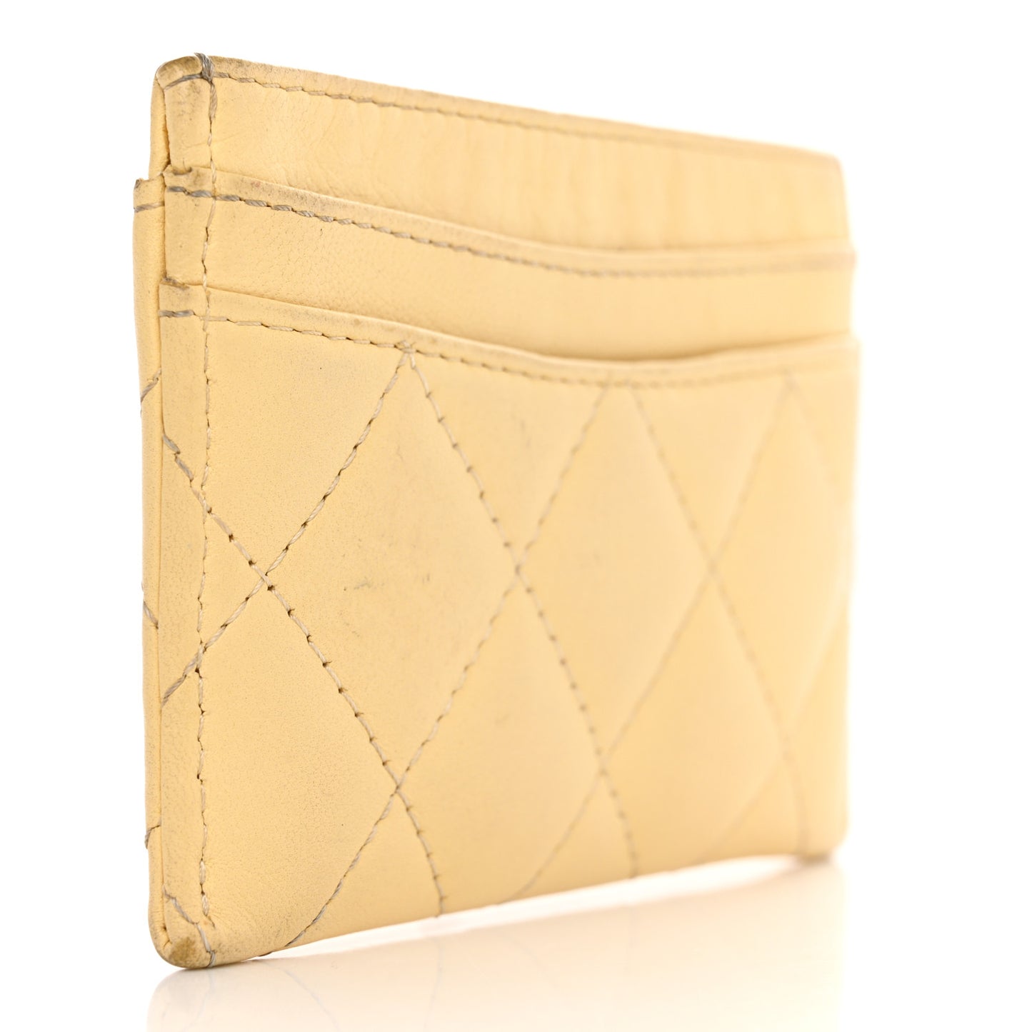 Lambskin Quilted Card Holder Yellow