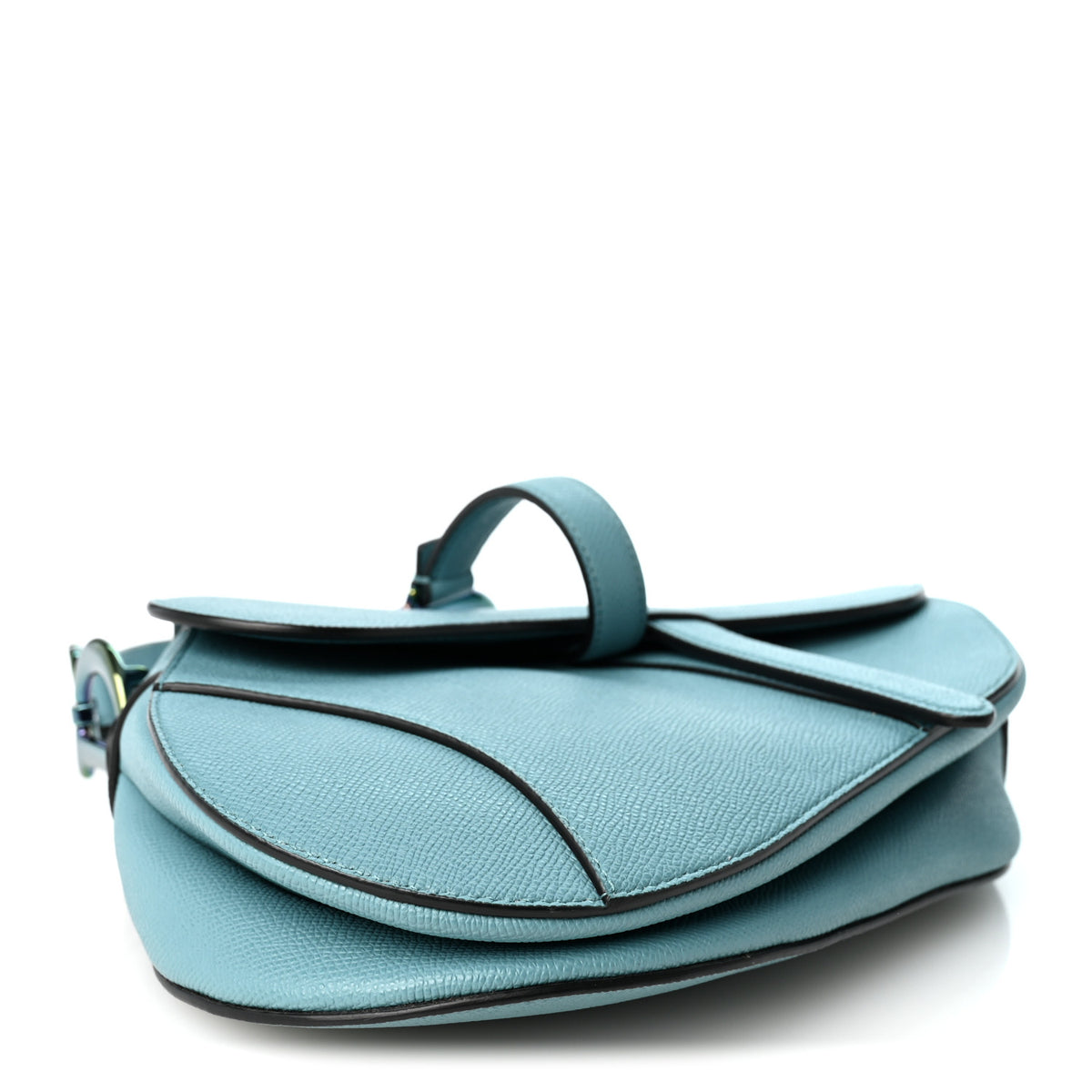 Christian Dior Grained Calfskin Saddle Bag Azure Blue 4 of 10