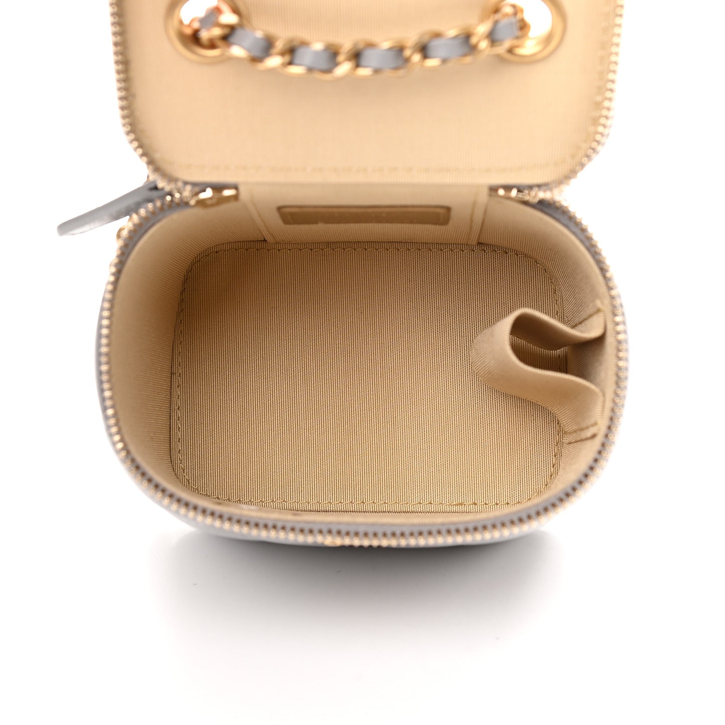 Lambskin Quilted Pearl Crush Mini Vanity Case With Chain Grey